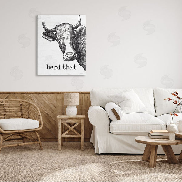 Stupell Industries Lettered And Lined | Herd That Phrase Rustic Longhorn Cattle Portrait Wall Art