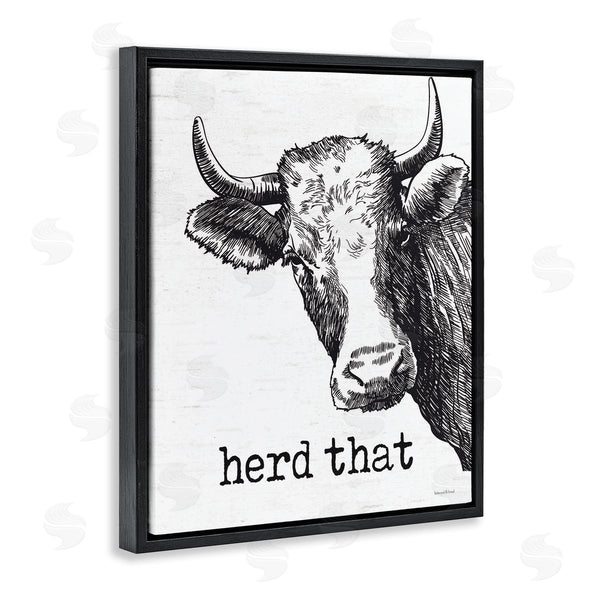 Stupell Industries Lettered And Lined | Herd That Phrase Rustic Longhorn Cattle Portrait Wall Art