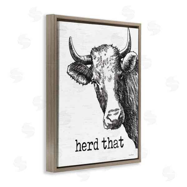 Stupell Industries Lettered And Lined | Herd That Phrase Rustic Longhorn Cattle Portrait Wall Art