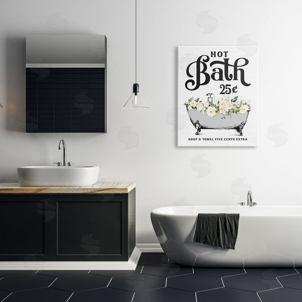 Stupell Industries Lettered And Lined | Hot Bath Floral Tub Wall Art