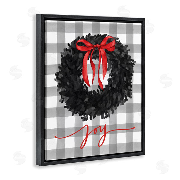 Stupell Industries Lettered And Lined | Joy Calligraphy Holiday Wreath Plaid Red Bow Wall Art