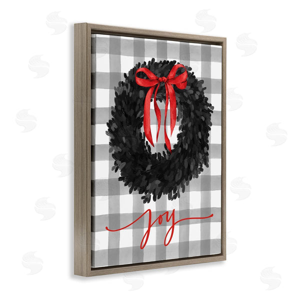 Stupell Industries Lettered And Lined | Joy Calligraphy Holiday Wreath Plaid Red Bow Wall Art