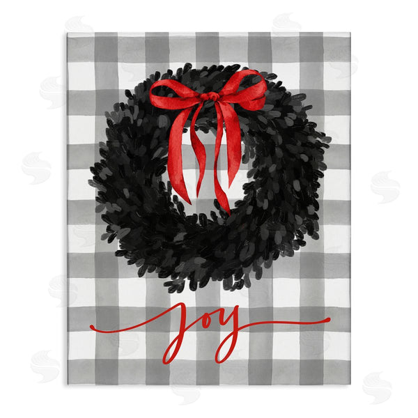 stupell industries Lettered and Lined | Joy Calligraphy Holiday Wreath Plaid Red Bow Wall Art