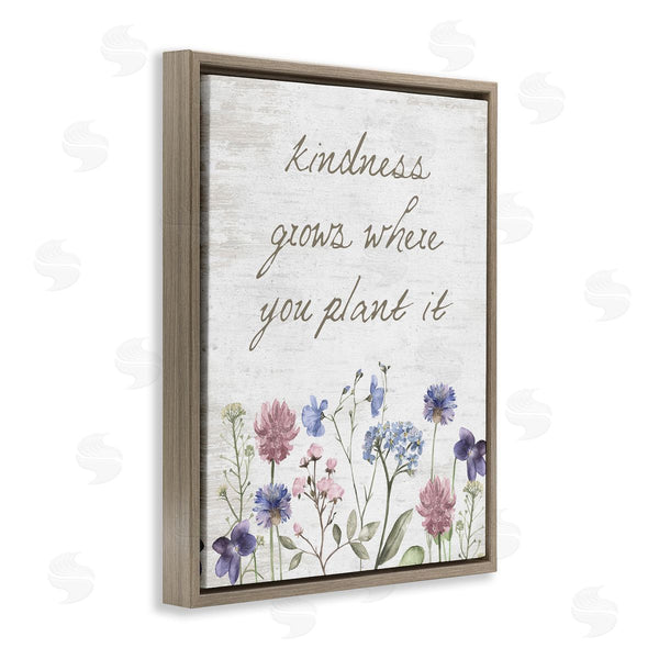 Stupell Industries Lettered And Lined | Kindness Grows Blooming Florals Rustic Grain Pattern Wall Art