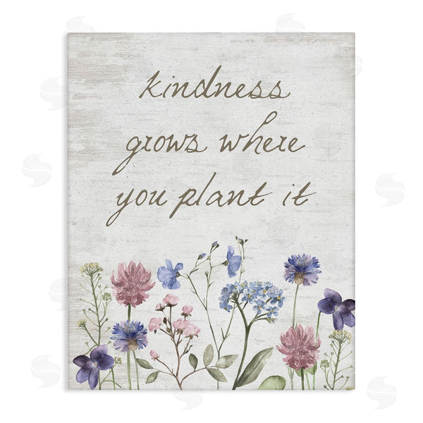 stupell industries Lettered and Lined | Kindness Grows Blooming Florals Rustic Grain Pattern Wall Art