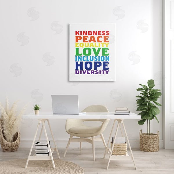 Stupell Industries Lettered And Lined | Kindness Peace Equality Phrases Rainbow Inclusive Terms Wall Art