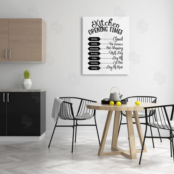 Stupell Industries Lettered And Lined | Kitchen Opening Times Humorous Antique Text Style Wall Art