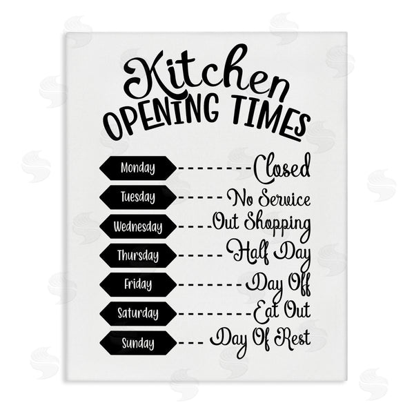 stupell industries Lettered and Lined | Kitchen Opening Times Humorous Antique Text Style Wall Art