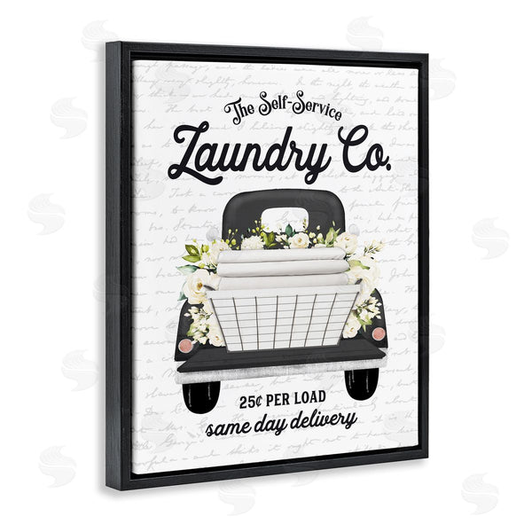 Stupell Industries Lettered And Lined | Laundry Co. White Flower Bouquet Truck Service Wall Art