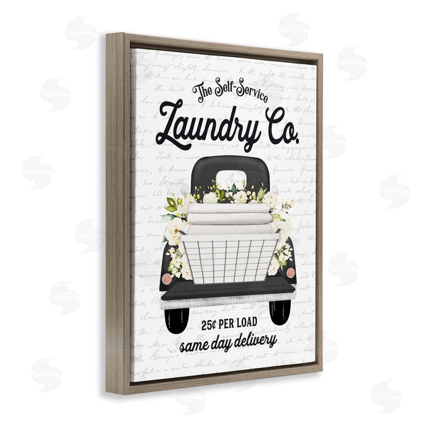 Stupell Industries Lettered And Lined | Laundry Co. White Flower Bouquet Truck Service Wall Art