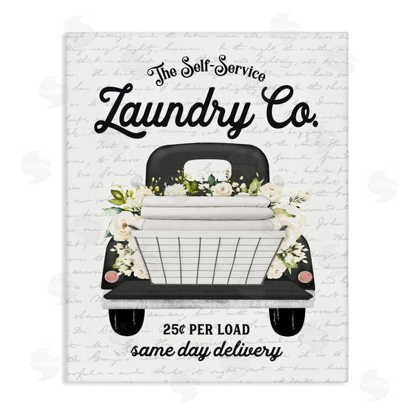 stupell industries Lettered and Lined | Laundry Co. White Flower Bouquet Truck Service Wall Art