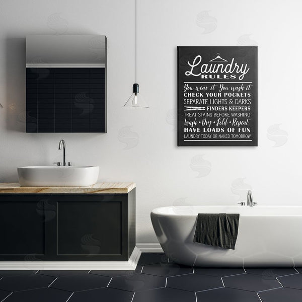 Stupell Industries Lettered And Lined | Laundry Room Rules Hanger Clothespin Icons Black White Wall Art