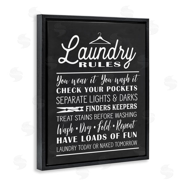 Stupell Industries Lettered And Lined | Laundry Room Rules Hanger Clothespin Icons Black White Wall Art