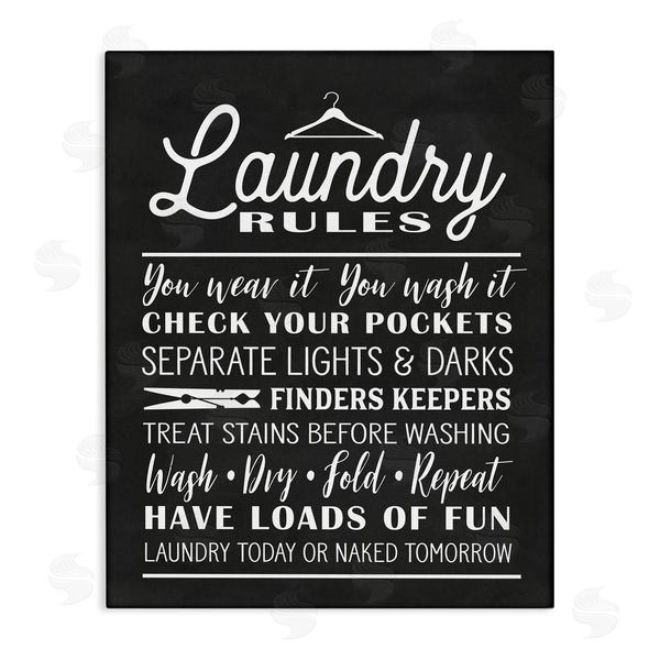 stupell industries Lettered and Lined | Laundry Room Rules Hanger Clothespin Icons Black White Wall Art