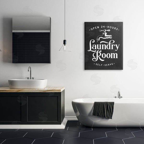 Stupell Industries Lettered And Lined | Laundry Room Self-Service Sign Vintage Faucette Illustration Wall Art