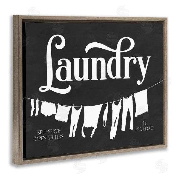 Stupell Industries Lettered And Lined | Laundry Self-Serve Phrase Vintage Hanging Clothesline Wall Art