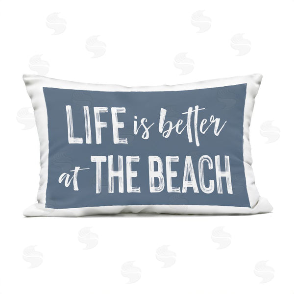 Stupell Industries Lettered And Lined | Life Better At Beach Blue Printed Throw Pillow