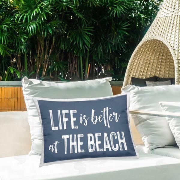 Stupell Industries Lettered And Lined | Life Better At Beach Blue Printed Throw Pillow