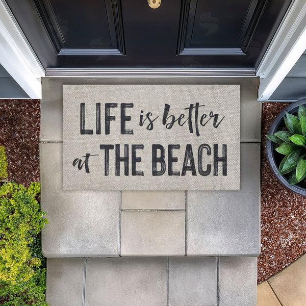 Stupell Industries Lettered And Lined | Life Better At The Beach Faux Sisal Door Mat