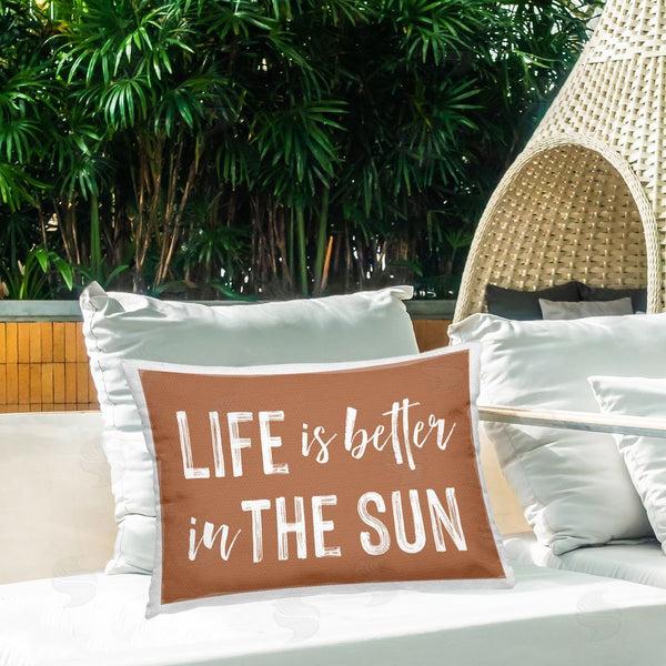 Stupell Industries Lettered And Lined | Life Better In Sun Brown Printed Throw Pillow