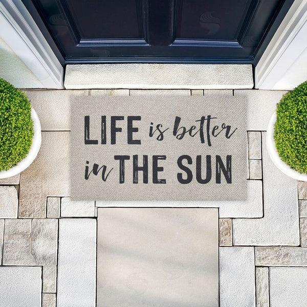 Stupell Industries Lettered And Lined | Life Better In The Sun Faux Sisal Door Mat