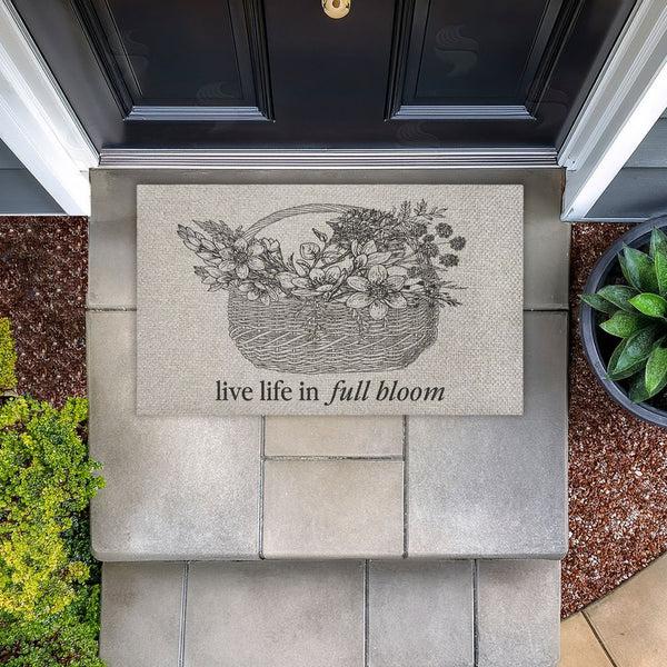 Stupell Industries Lettered And Lined | Life In Full Bloom Floral Basket Faux Sisal Door Mat