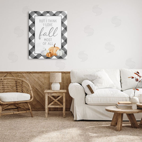 Stupell Industries Lettered And Lined | Love Fall Festive Phrase Autumn Plaid Border Wall Art