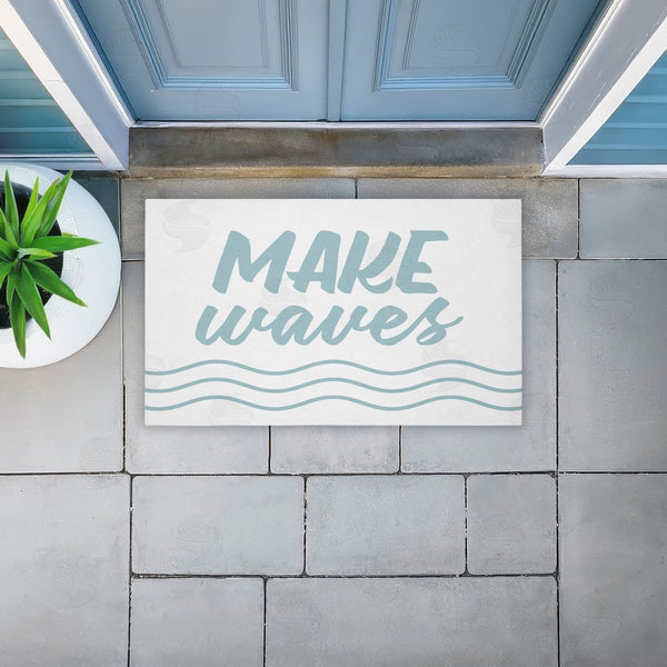 Stupell Industries Lettered And Lined | Make Waves Aqua Blue Non-Woven Door Mat