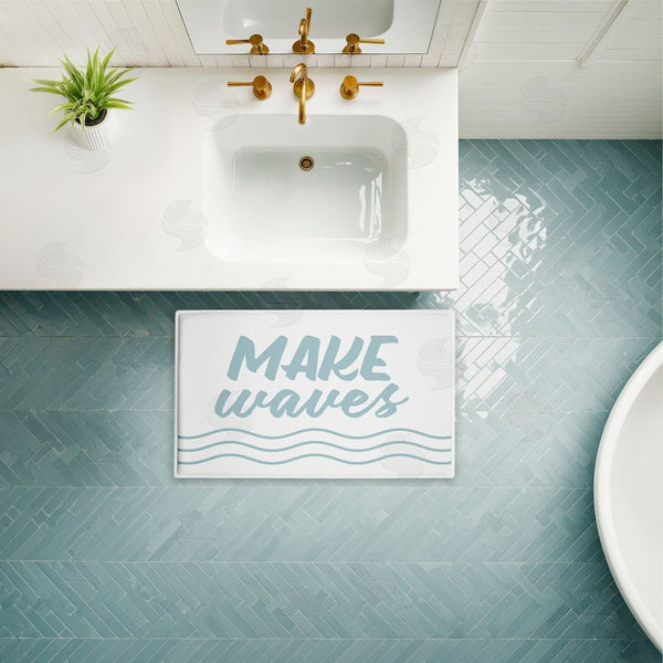 Stupell Industries Lettered And Lined | Make Waves Aqua Blue Plush Bath Mat