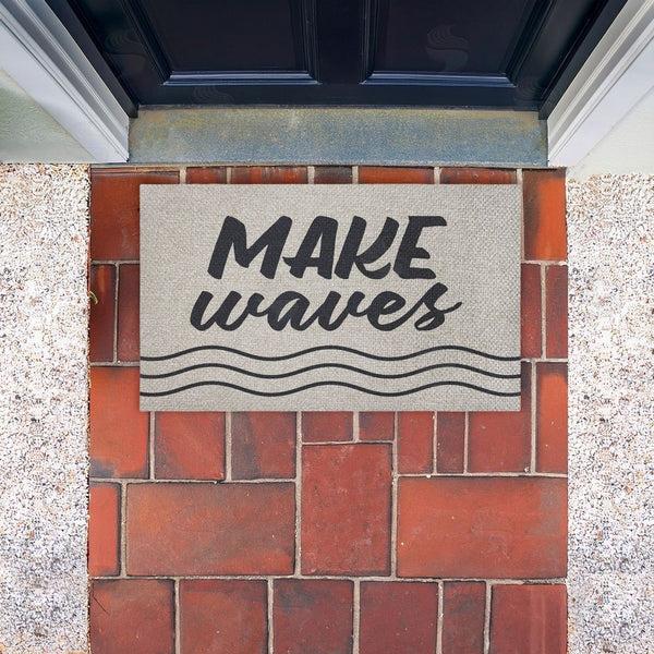 Stupell Industries Lettered And Lined | Make Waves Navy Blue Faux Sisal Door Mat