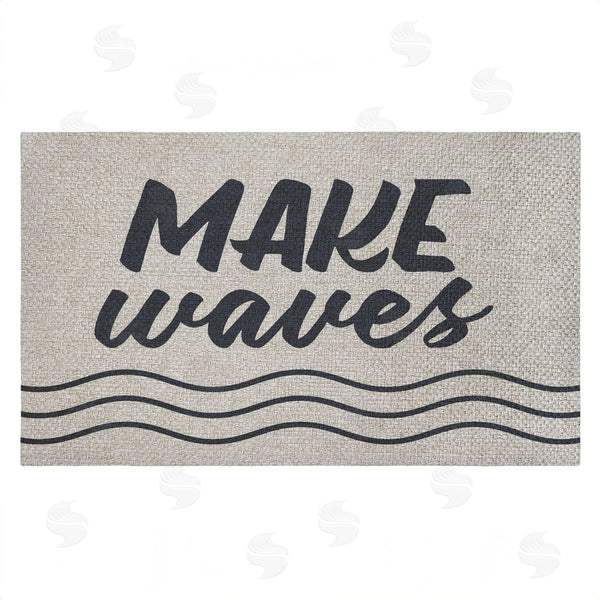 stupell industries Lettered and Lined | Make Waves Navy Blue Faux Sisal Door Mat