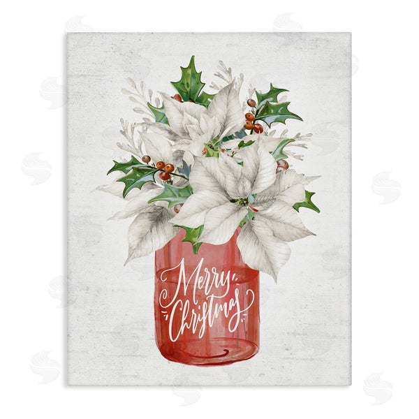 stupell industries Lettered and Lined | Merry Christmas White Poinsettia Holly Berries Bouquet Wall Art