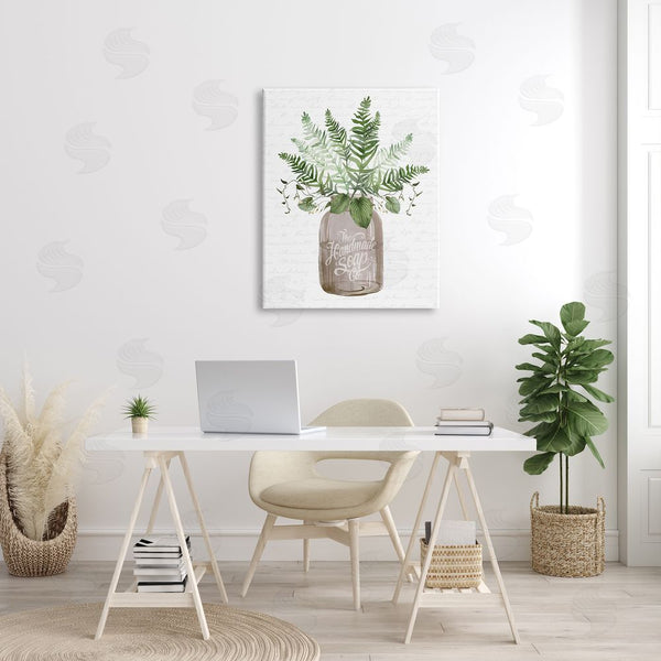 Stupell Industries Lettered And Lined | Mixed Green Leaves Botanical Bouquet Jar Cursive Wall Art