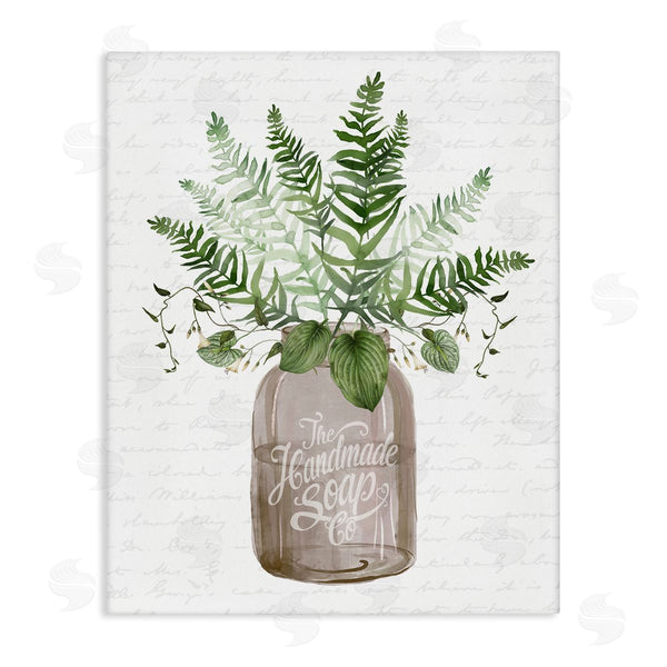 stupell industries Lettered and Lined | Mixed Green Leaves Botanical Bouquet Jar Cursive Wall Art