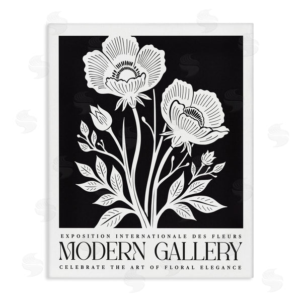 stupell industries Lettered and Lined | Modern Gallery Flowers on Black