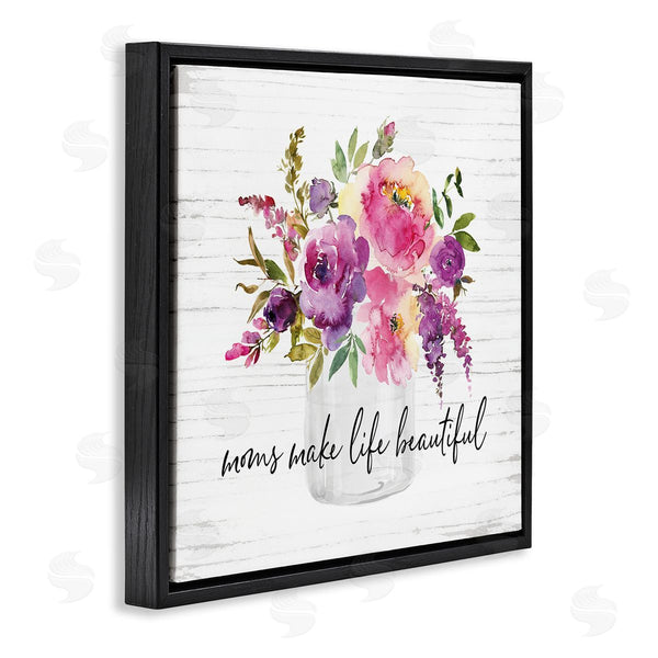 Stupell Industries Lettered And Lined | Mom's Make Life Beautiful Watercolor Flower Bouquet Wall Art