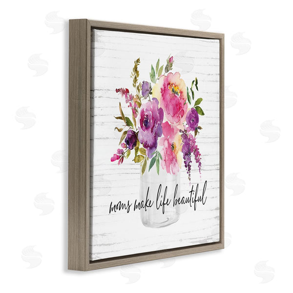 Stupell Industries Lettered And Lined | Mom's Make Life Beautiful Watercolor Flower Bouquet Wall Art