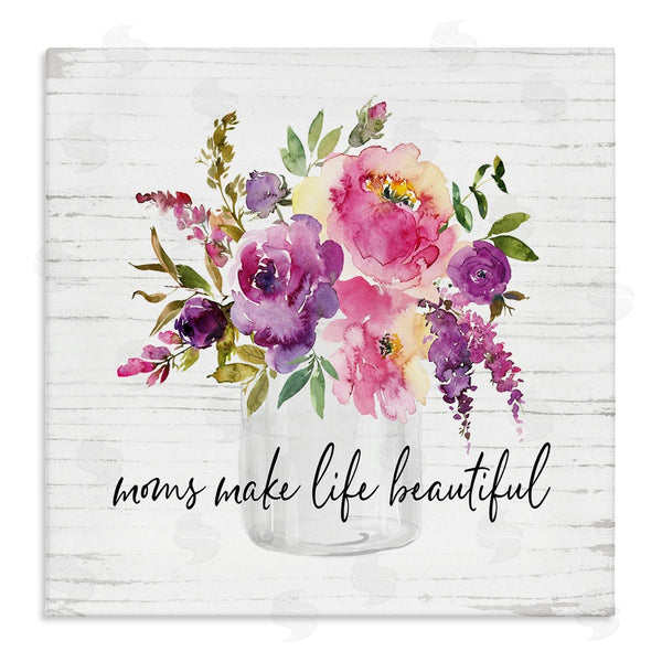 stupell industries Lettered and Lined | Mom's Make Life Beautiful Watercolor Flower Bouquet Wall Art