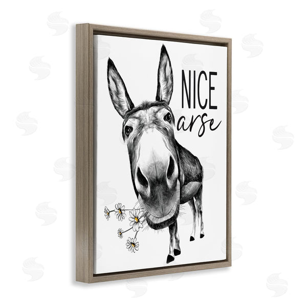 Stupell Industries Lettered And Lined | Nice Arse Funny Donkey Pun White Daisey Flowers Wall Art