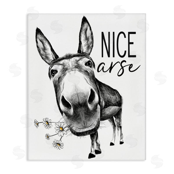 stupell industries Lettered and Lined | Nice Arse Funny Donkey Pun White Daisey Flowers Wall Art