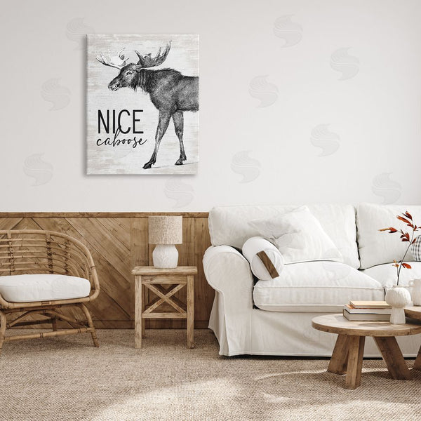 Stupell Industries Lettered And Lined | Nice Caboose Lake House Bathroom Humor Moose Wall Art