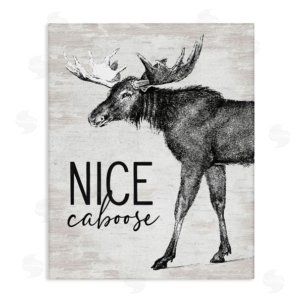 stupell industries Lettered and Lined | Nice Caboose Lake House Bathroom Humor Moose Wall Art