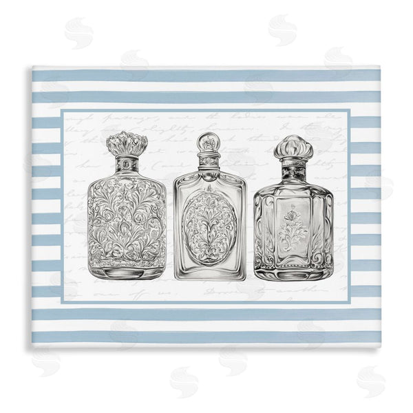 stupell industries Lettered and Lined | Ornate Bottles on Blue Stripes