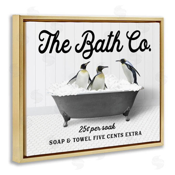 Stupell Industries Lettered And Lined | Penguins In Vintage Tub Wall Art