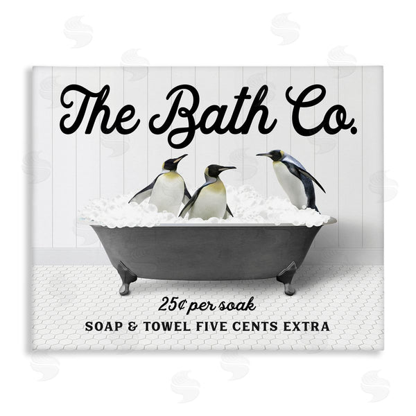 stupell industries Lettered and Lined | Penguins in Vintage Tub Wall Art