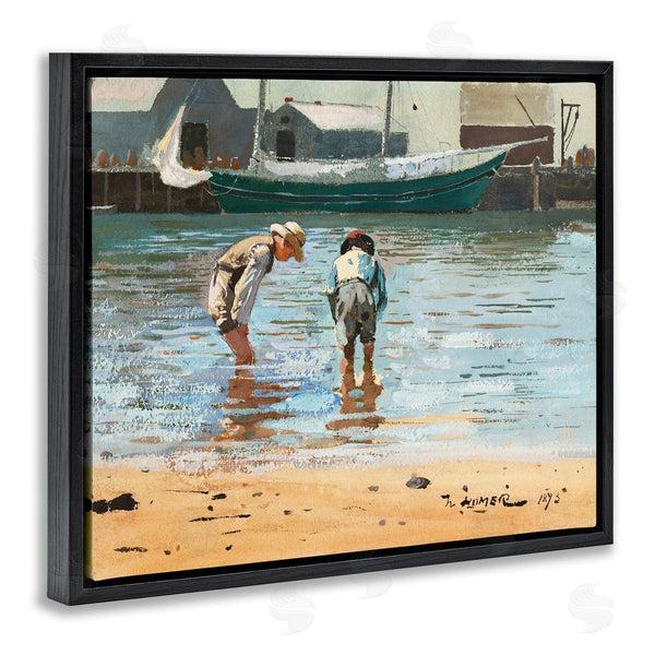 Stupell Industries Lettered And Lined | People Shoreline Beach Marina Searching Sea Life Wall Art