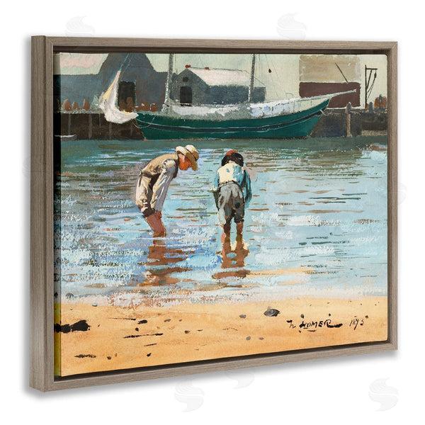 Stupell Industries Lettered And Lined | People Shoreline Beach Marina Searching Sea Life Wall Art