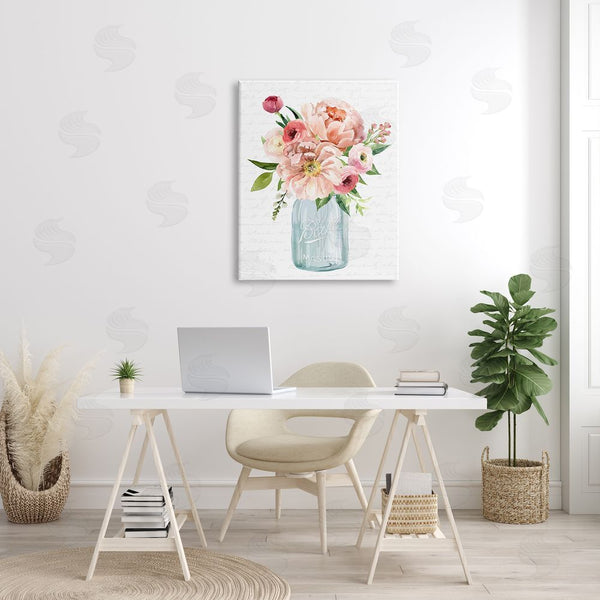 Stupell Industries Lettered And Lined | Pink Peony Flowers Jar Arrangement Script Pattern Wall Art