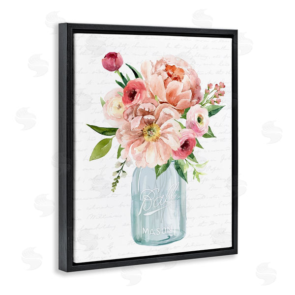 Stupell Industries Lettered And Lined | Pink Peony Flowers Jar Arrangement Script Pattern Wall Art