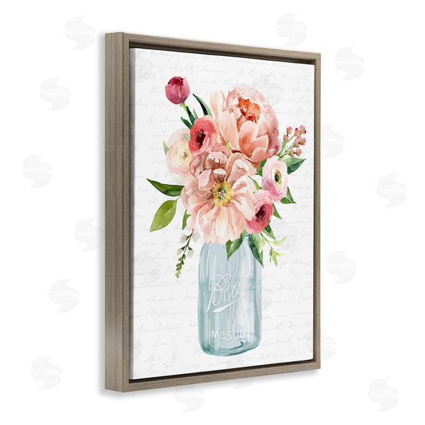 Stupell Industries Lettered And Lined | Pink Peony Flowers Jar Arrangement Script Pattern Wall Art